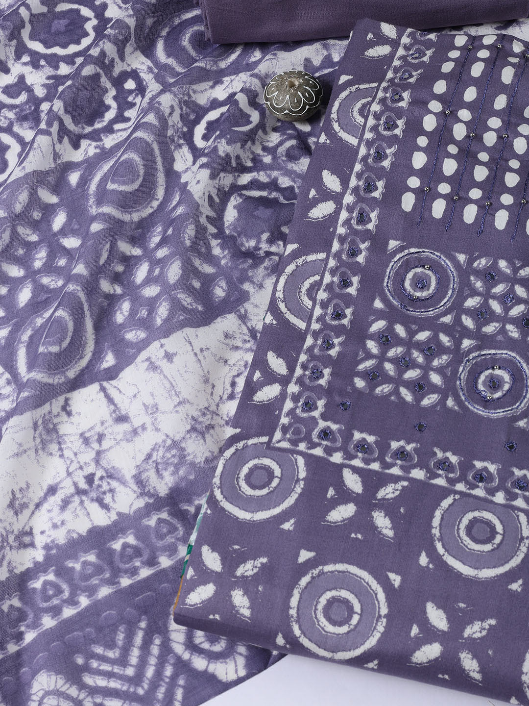Printed Cotton Blend Unstitched Suit With Dupatta