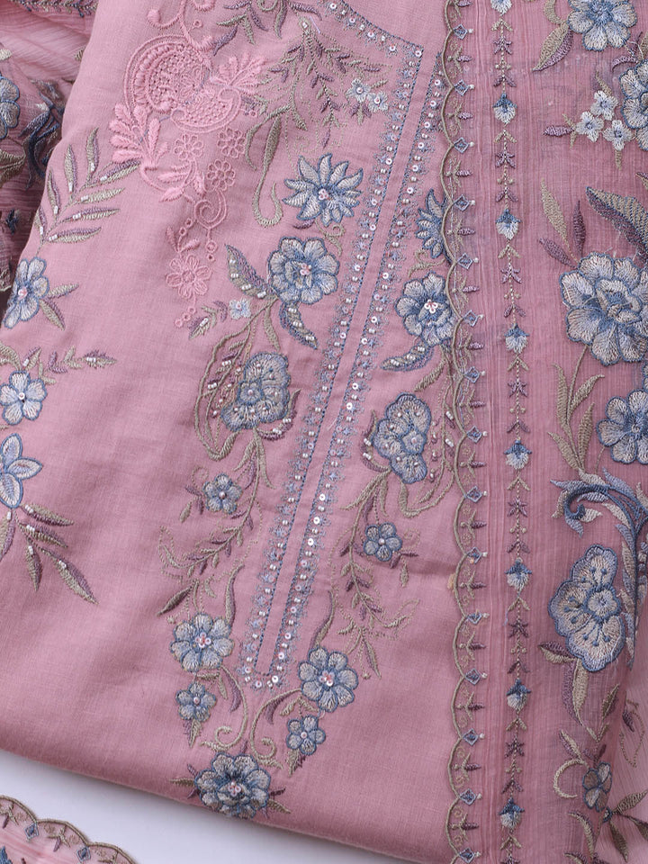 Embroidery Linen Unstitched Suit With Dupatta