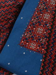 Neck Mirror Work Cotton Blend Unstitched Suit With Dupatta