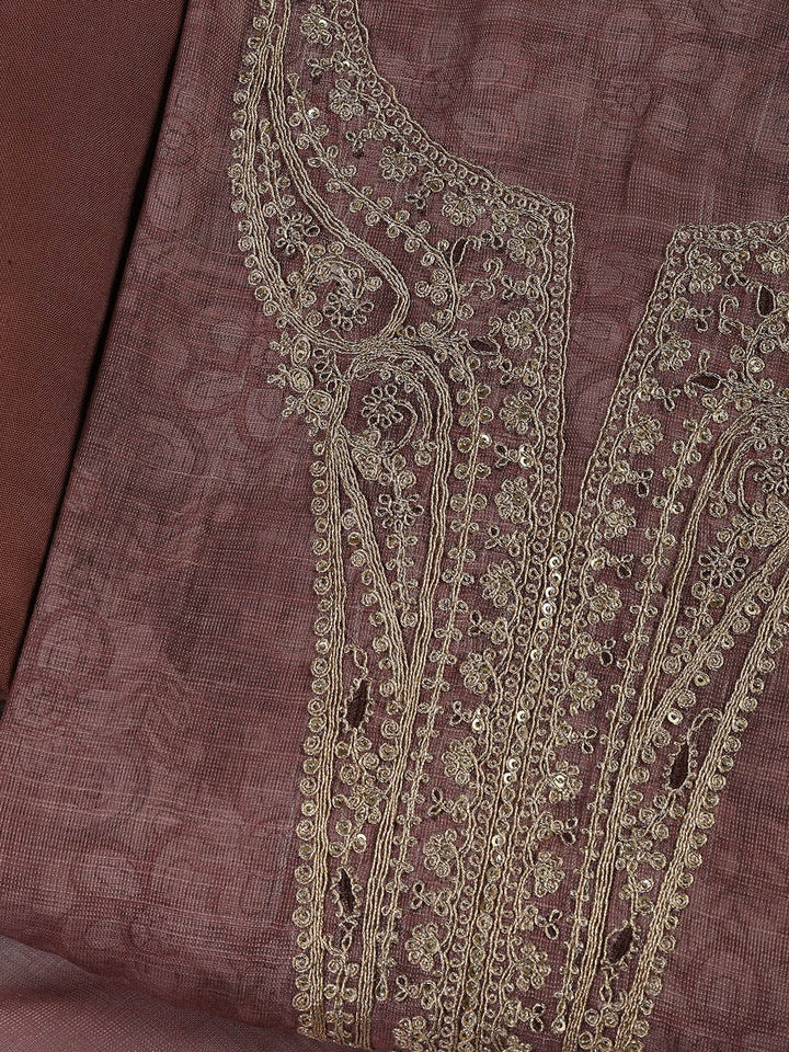 Neck Embroidery Chanderi Unstitched Suit With Dupatta