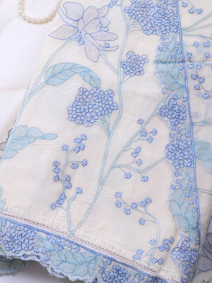 Embroidery Linen Unstitched Suit With Dupatta