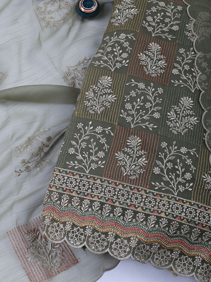 Embroidered Organza Unstitched Suit With Dupatta