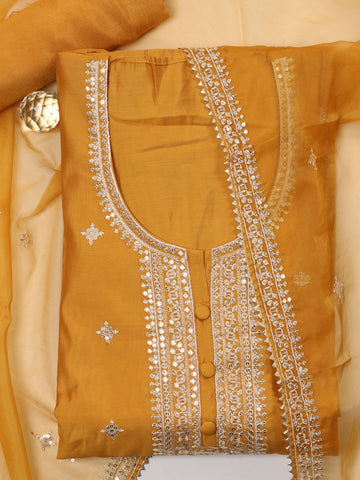 Neck Embroidered Chanderi Unstitched Suit With Dupatta