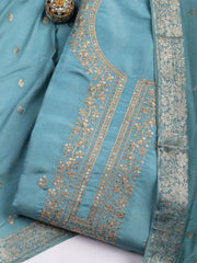 Neck Embroidered Chanderi Unstitched Suit With Dupatta