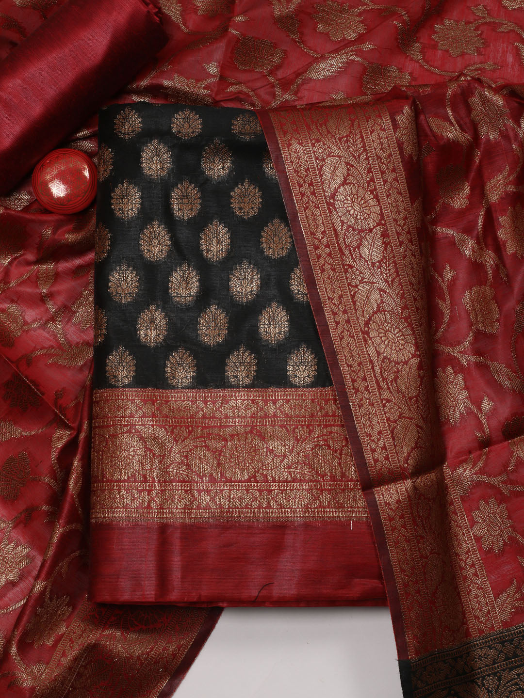 Neck Embroidered Chanderi Unstitched Suit Piece With Dupatta