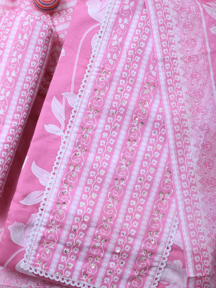 Printed Cotton Blend Unstitched Suit With Dupatta