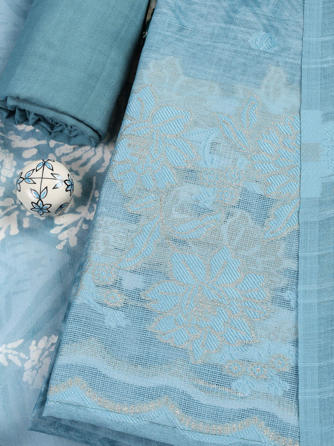 Printed Linen Unstitched Suit Piece With Dupatta