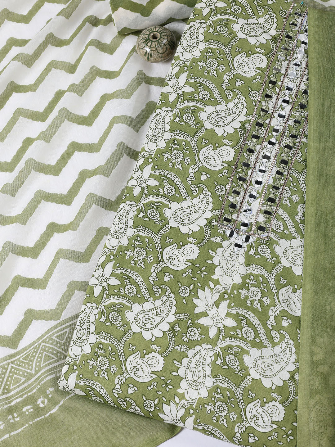 Printed Cotton Blend Unstitched Suit With Dupatta