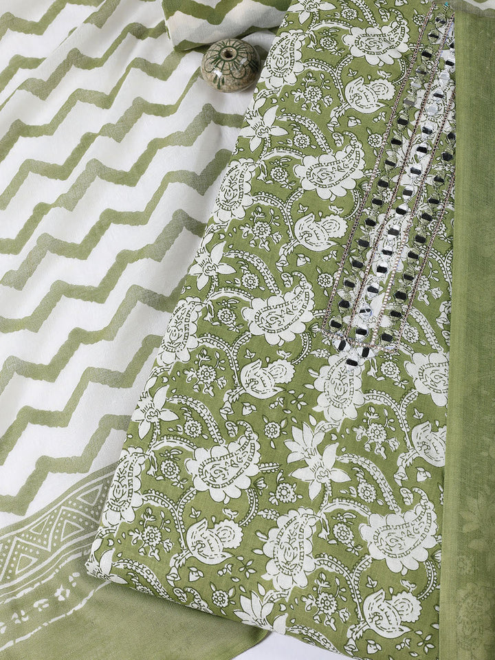 Printed Cotton Blend Unstitched Suit With Dupatta