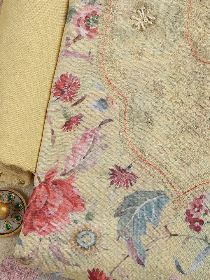 Floral Printed Linen Unstitched Suit Piece With Dupatta