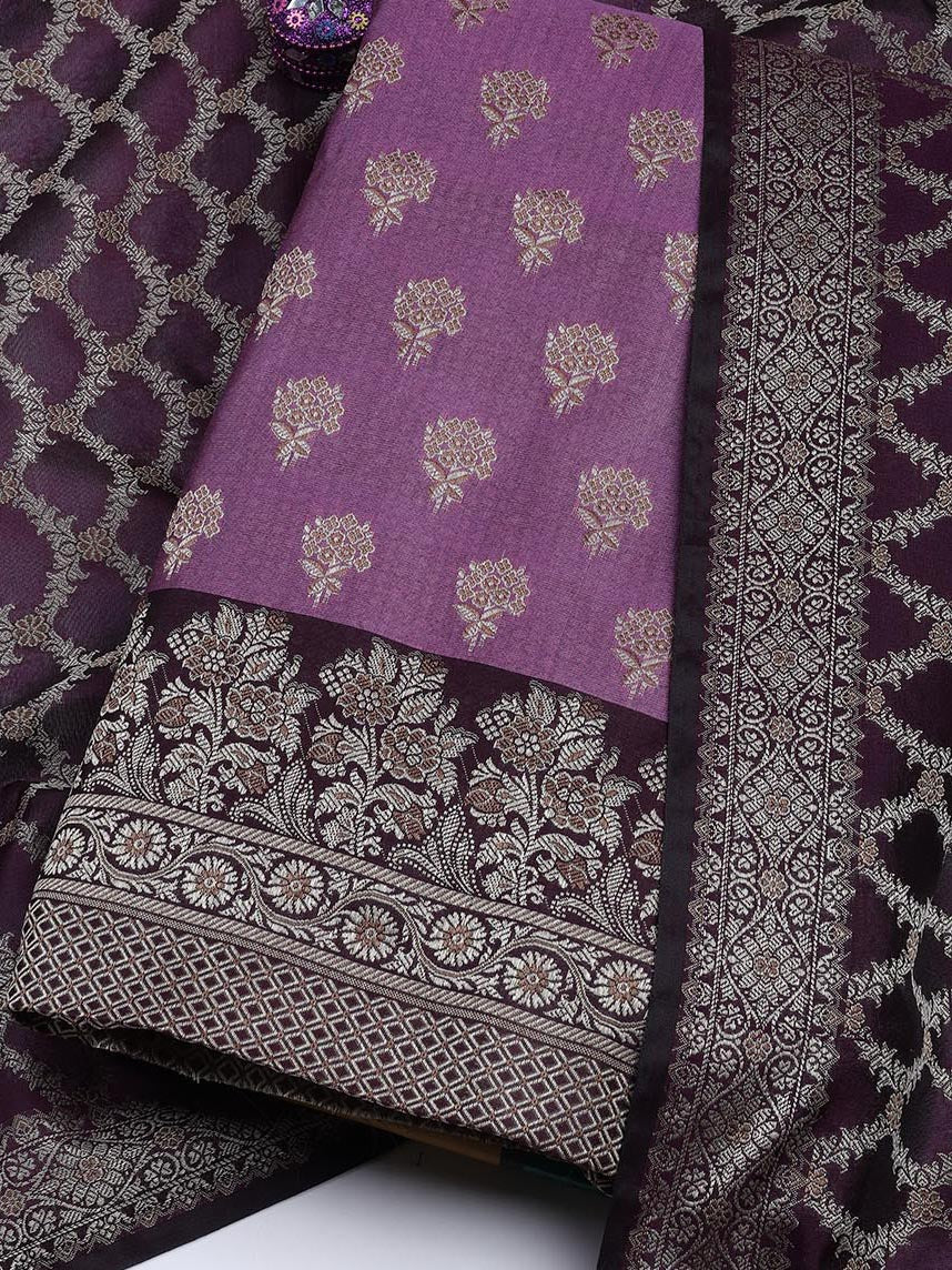Floral Woven Booti Chanderi Unstitched Suit With Dupatta