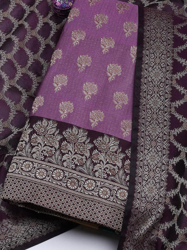 Floral Woven Booti Chanderi Unstitched Suit With Dupatta