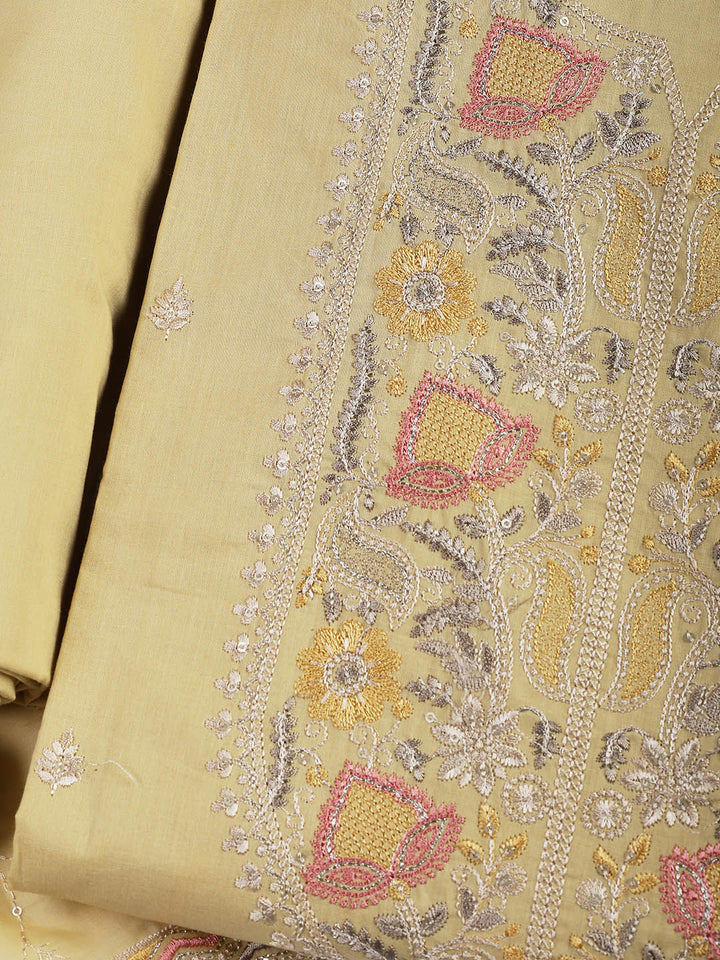 Embroidered Cotton Blend Unstitched Suit Piece With Dupatta