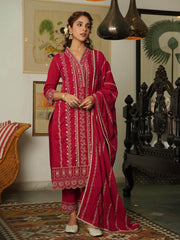 Resham Jaal Cotton Kurta With Pants & Dupatta