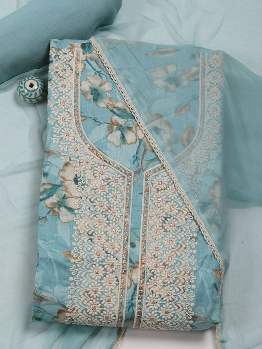 Neck Embroidered Cotton Unstitched Suit With Dupatta