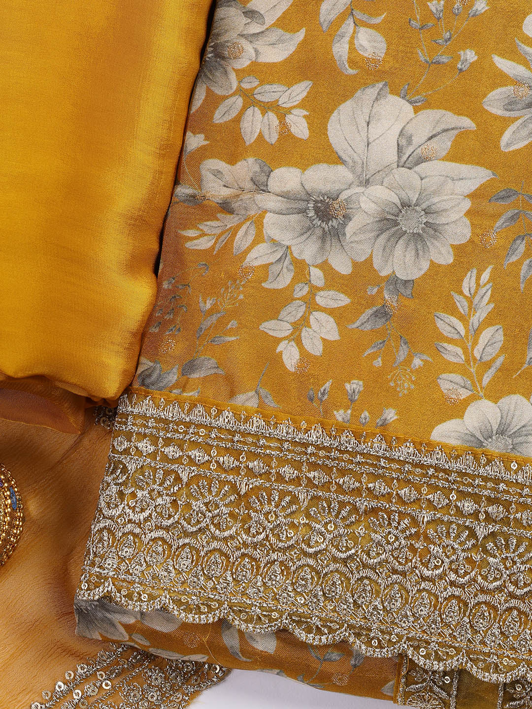 Printed Embroidered Muslin Unstitched Suit With Dupatta
