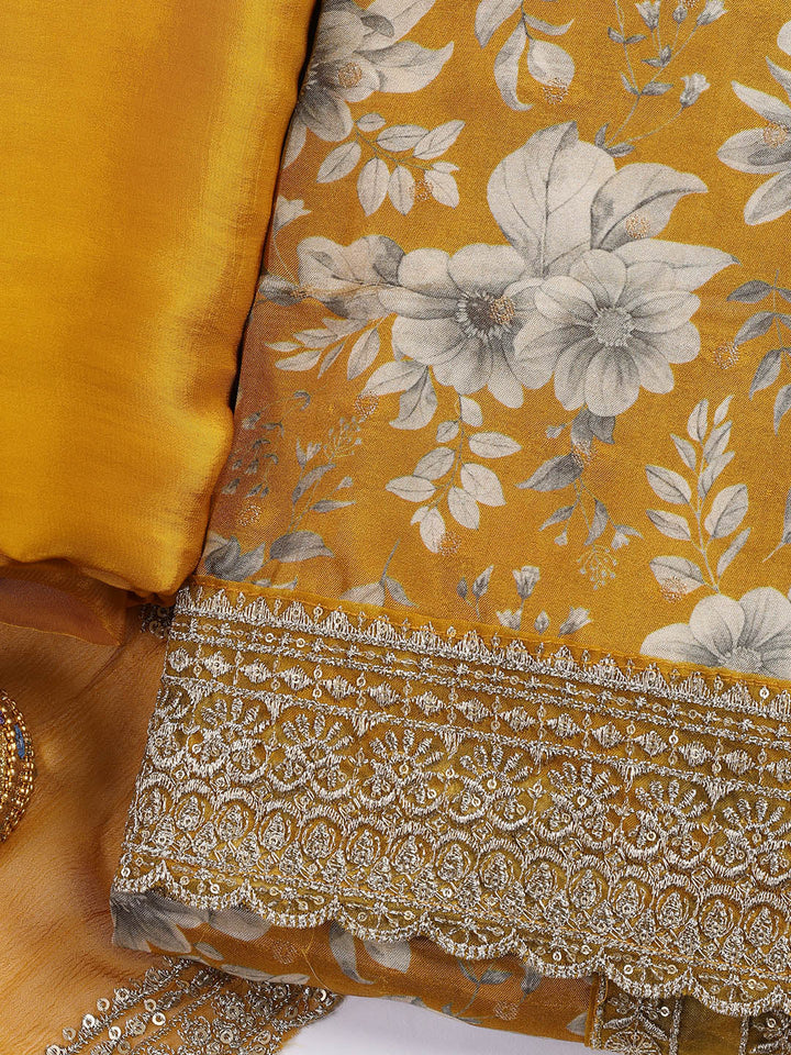Printed Embroidered Muslin Unstitched Suit With Dupatta