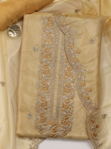 Neck Embroidered Chanderi Unstitched Suit Piece With Dupatta