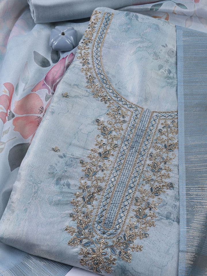 Neck Embroidered Tissue Unstitched Suit With Dupatta