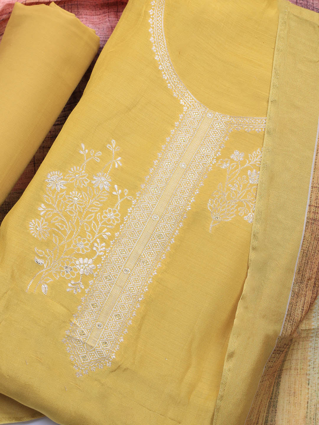 Zardozi Art Silk Unstitched Suit Piece With Dupatta