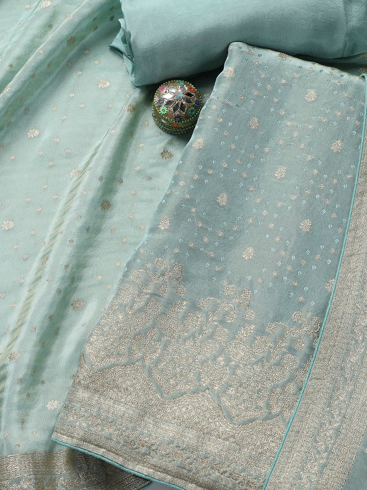 Embroidered Art Silk Unstitched Suit Piece With Dupatta