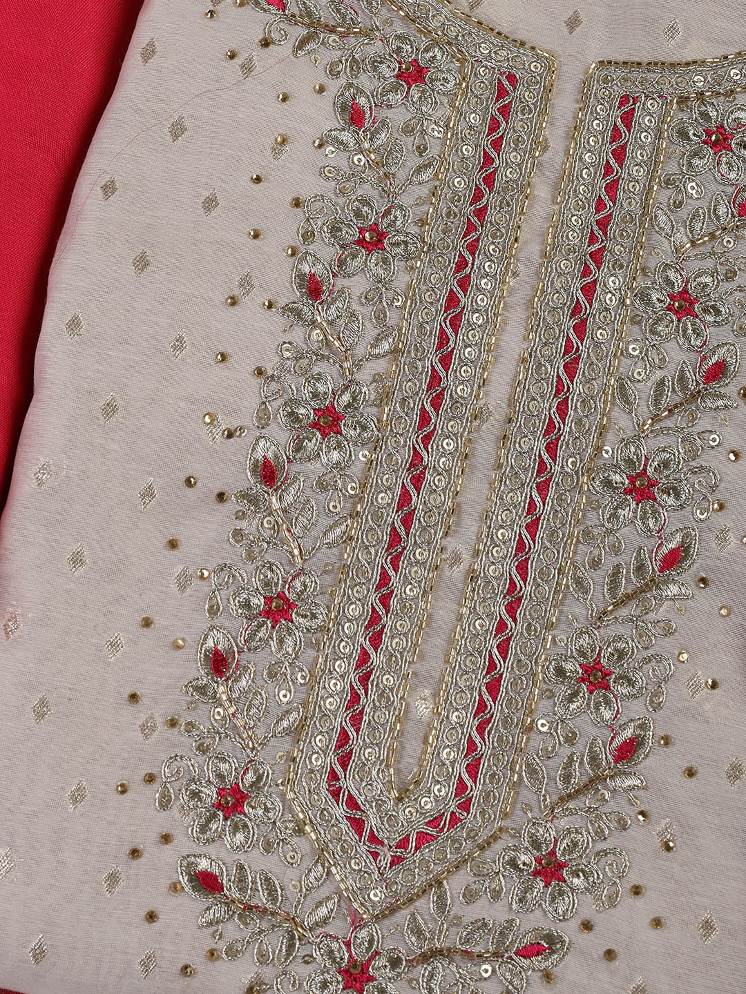 Neck Embroidery Chanderi Unstitched Suit With Dupatta