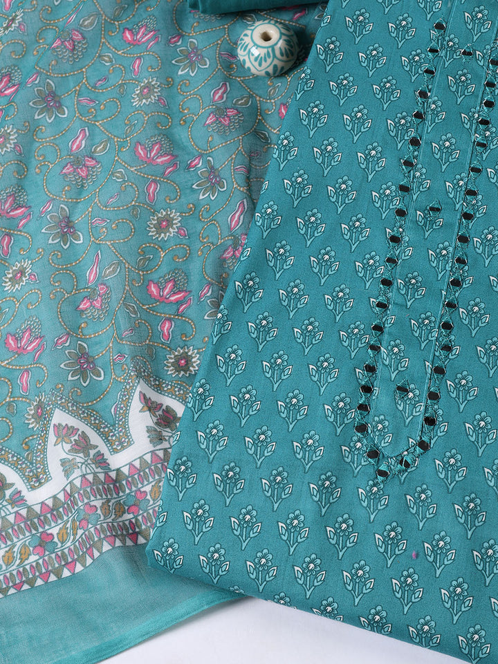 Printed Cotton Blend Unstitched Suit With Dupatta