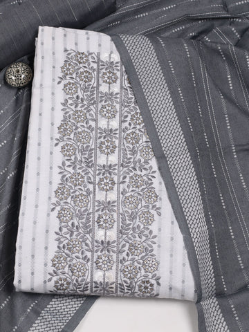 Neck Embroidered Cotton Blend Unstitched Suit With Dupatta