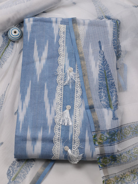 Floral Printed Cotton Blend Unstitched Suit Piece With Dupatta