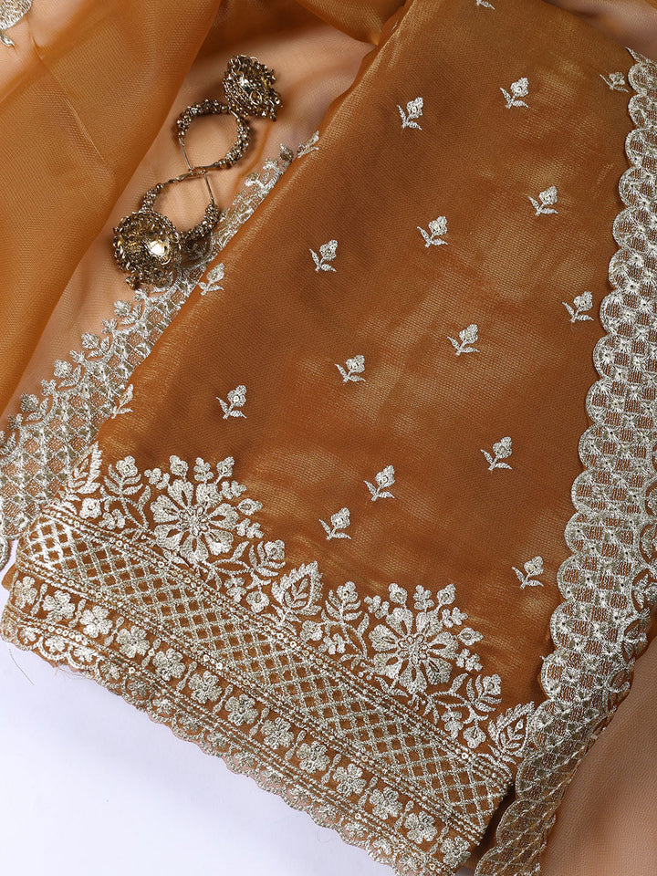 Neck Embroidered Tissue Unstitched Suit With Dupatta