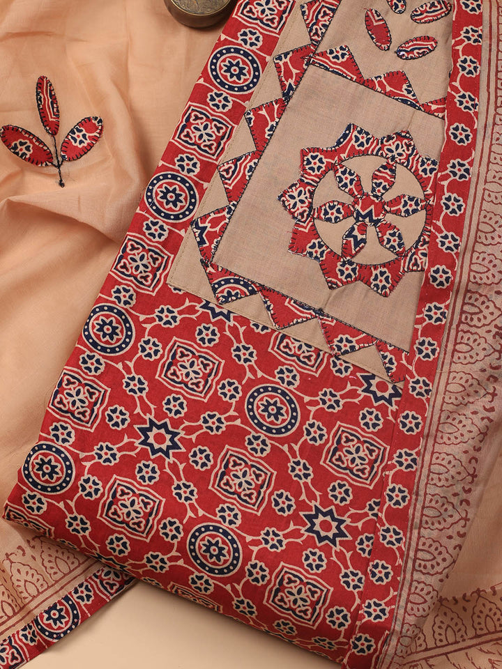 Printed Cotton Blend Unstitched Suit With Dupatta