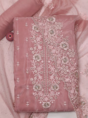 Neck Embroidered Organza Unstitched Suit With Dupatta