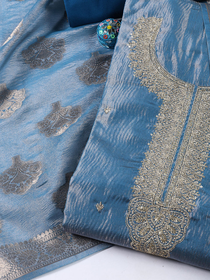 Neck Embroidered Tissue Unstitched Suit Piece With Dupatta