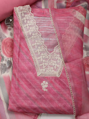 Neck Embroidered Printed Linen Unstitched Suit With Dupatta