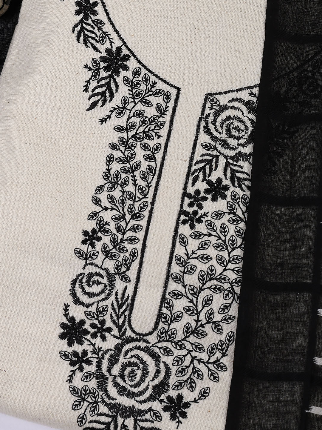 Neck Embroidered Cotton Blend Unstitched Suit With Dupatta