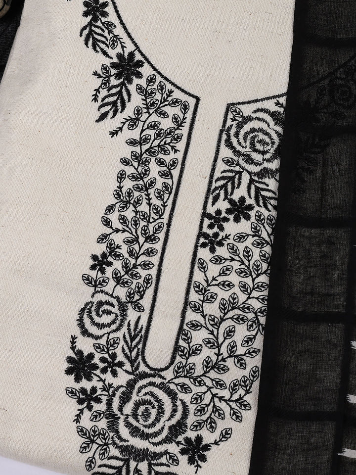 Neck Embroidered Cotton Blend Unstitched Suit With Dupatta
