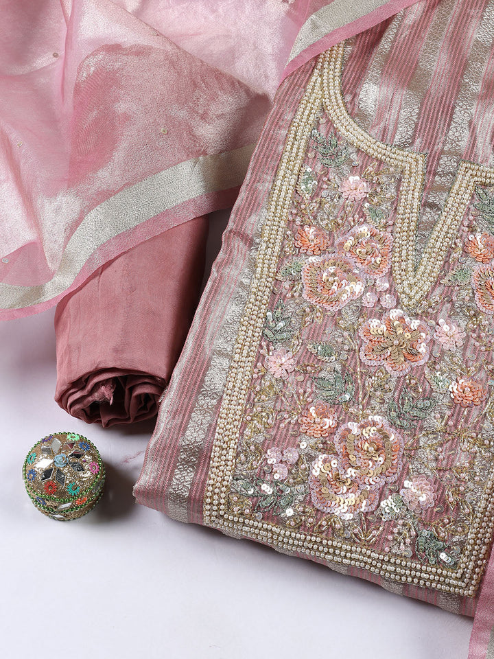 Neck Embroidered Organza Unstitched Suit With Dupatta
