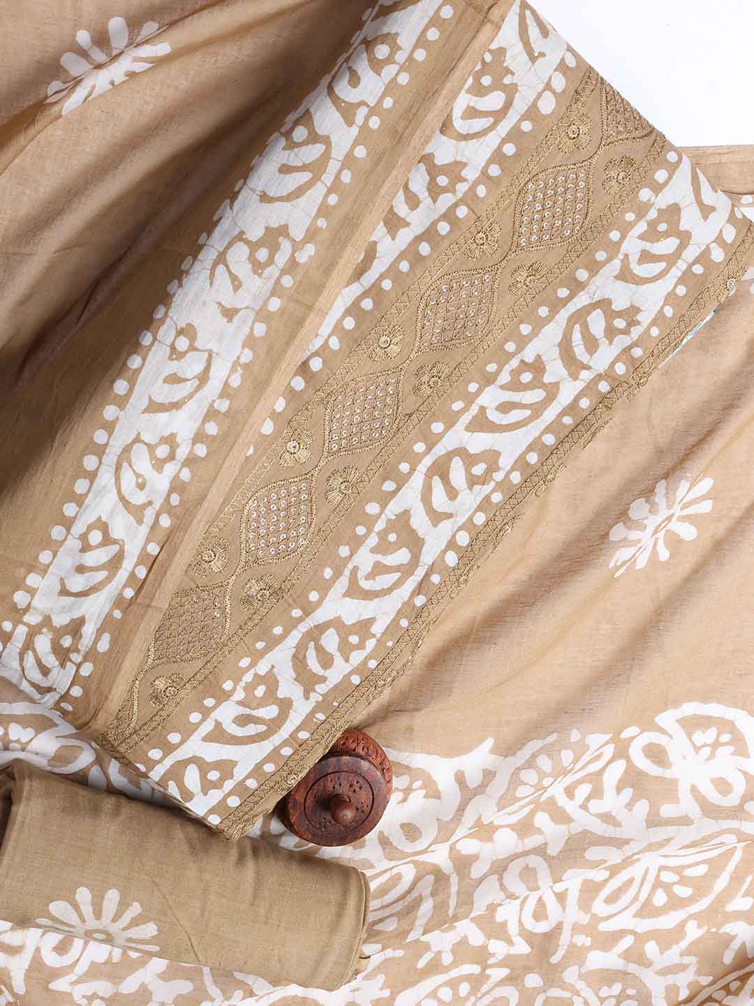 Printed Cotton Blend Unstitched Suit With Dupatta
