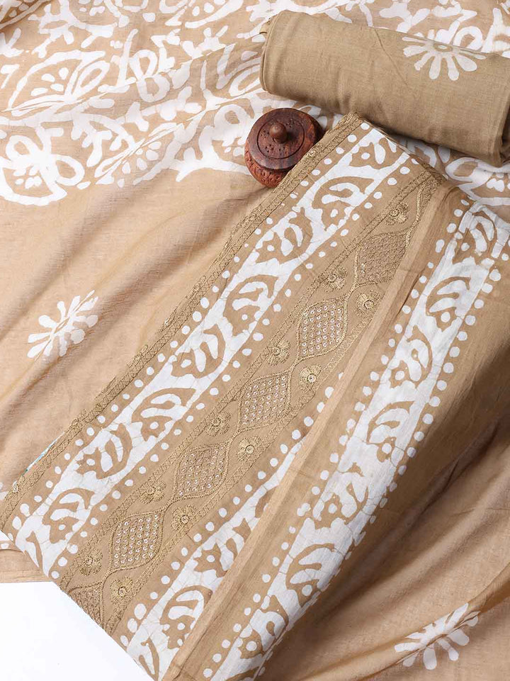 Printed Cotton Blend Unstitched Suit With Dupatta