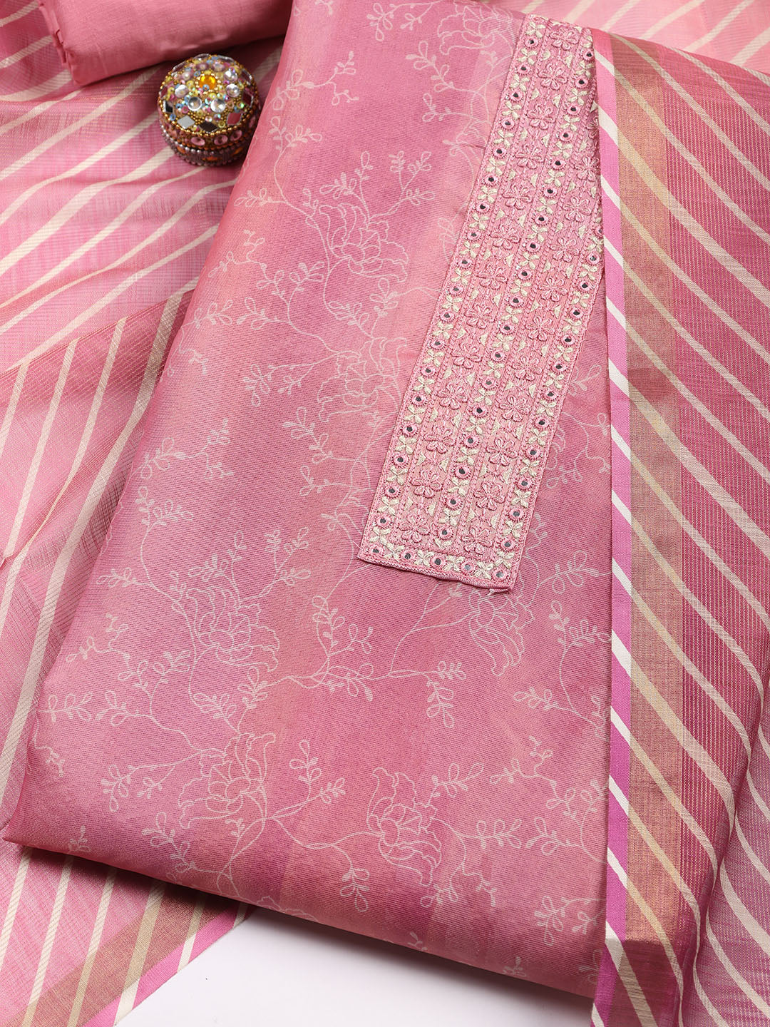 Neck Embroidered Tissue Unstitched Suit With Dupatta