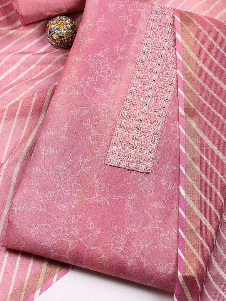 Neck Embroidered Tissue Unstitched Suit With Dupatta