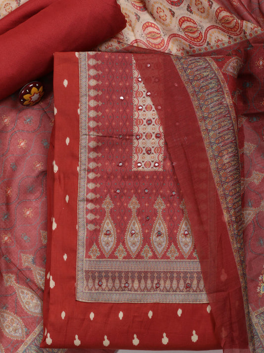 Neck Patti Cotton Unstitched Suit With Dupatta