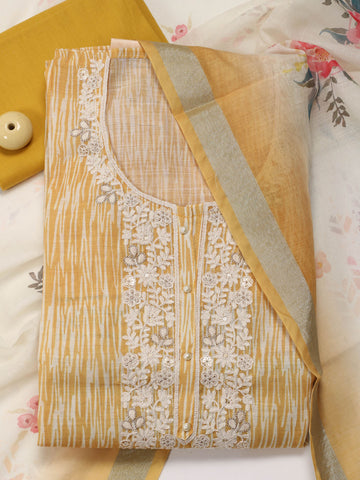 Neck Embroidered Linen Unstitched Suit Piece With Dupatta