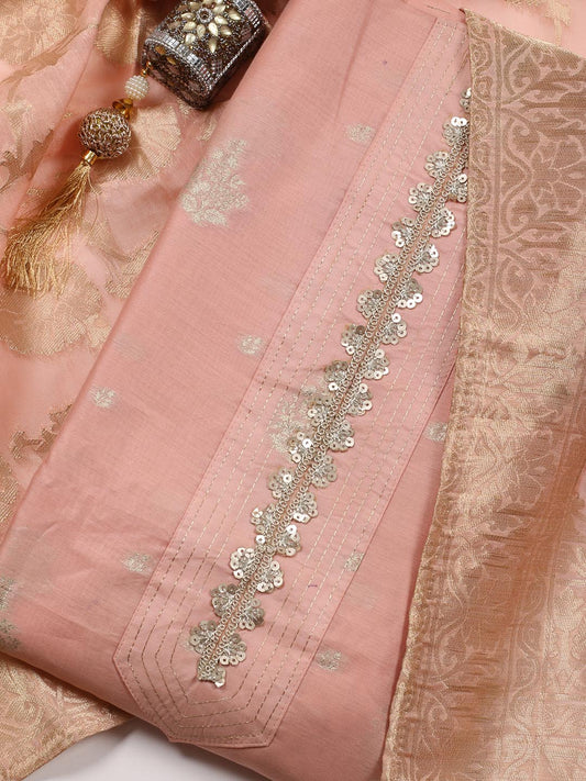 Neck Embroidered Chanderi Unstitched Suit Piece With Banarsi Dupatta