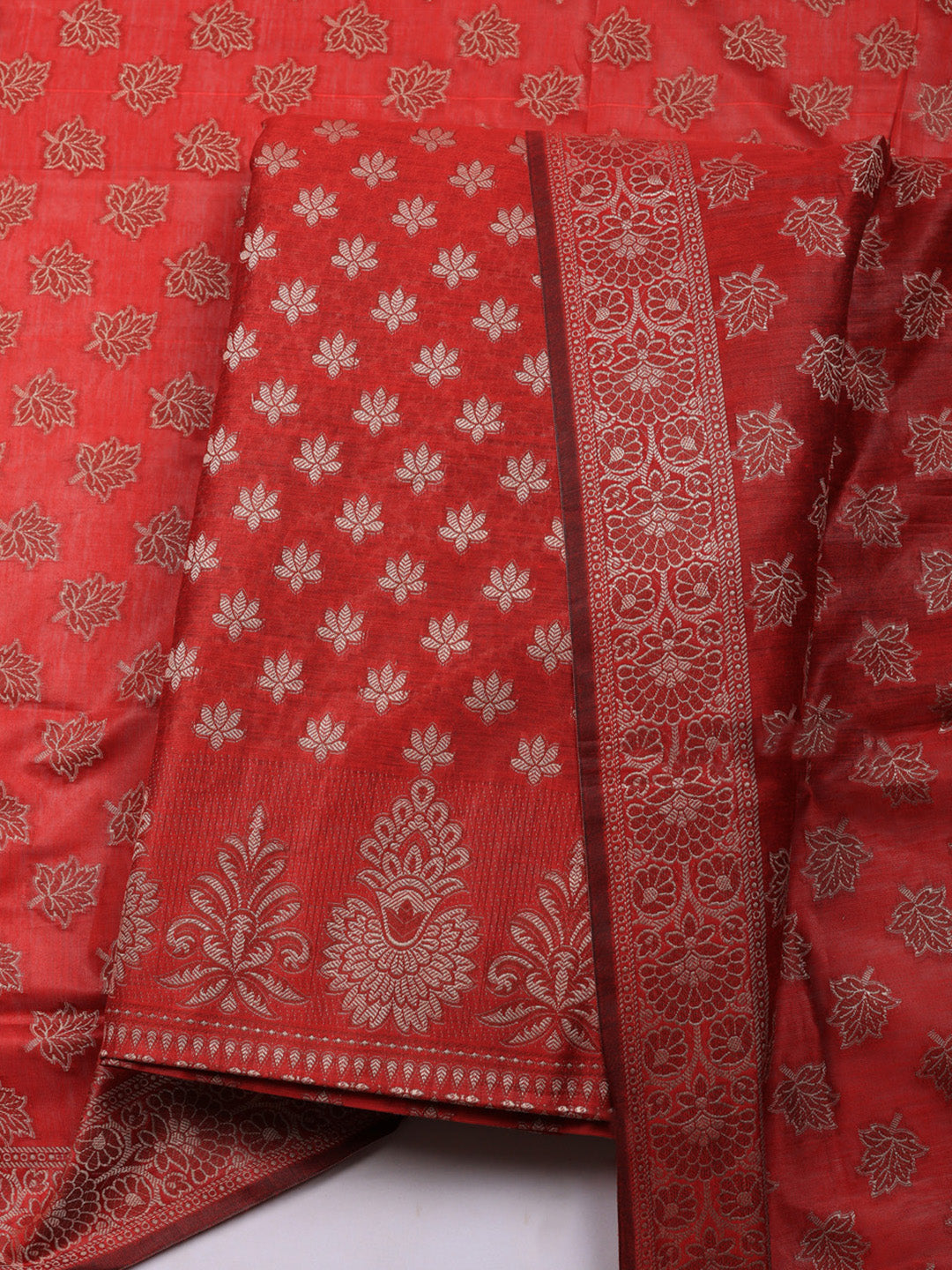 Embroidered Cotton Unstitched Suit With Pant &amp; Dupatta