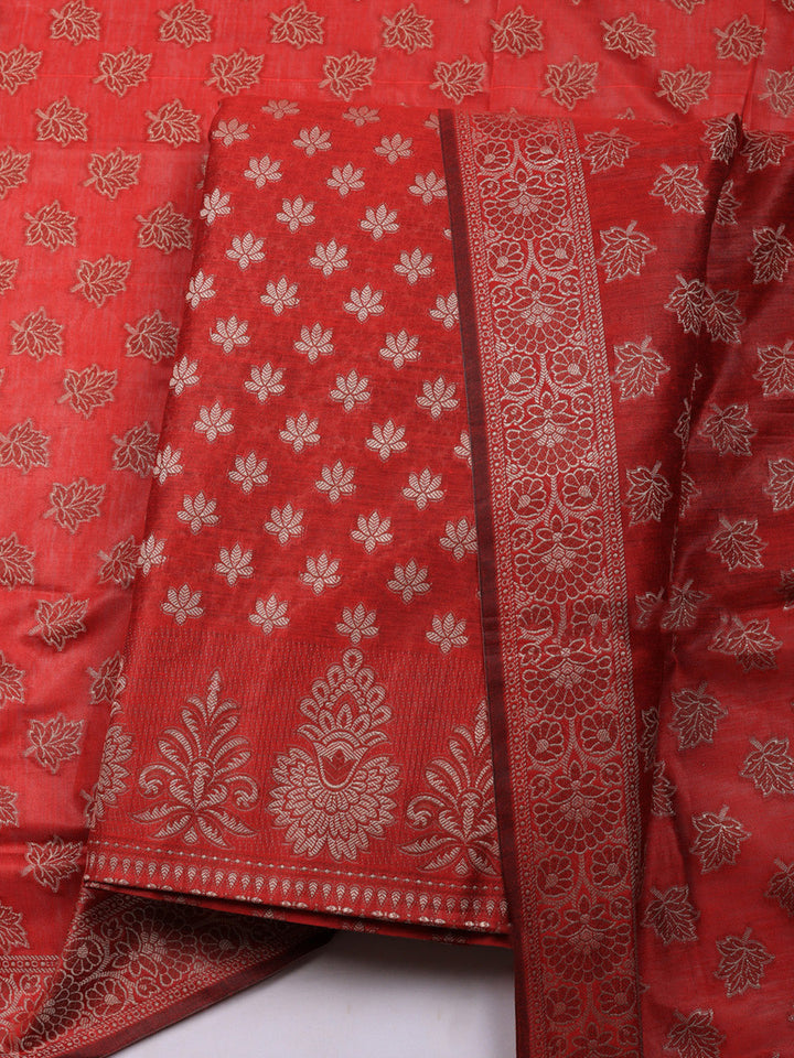 Embroidered Cotton Unstitched Suit With Pant &amp; Dupatta