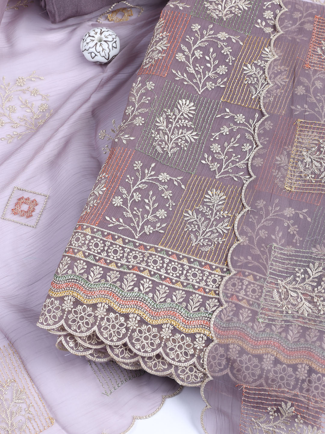 Embroidered Organza Unstitched Suit With Dupatta