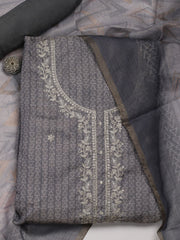 Neck Embroided Cotton Blend Unstitched Suit With Dupatta