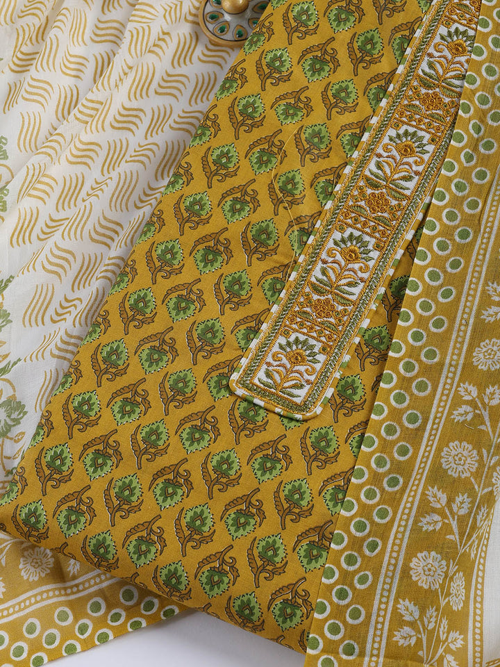 Printed Cotton Blend Unstitched Suit With Dupatta