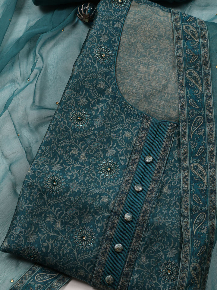 Neck Patti Chanderi Unstitched Suit Piece With Dupatta